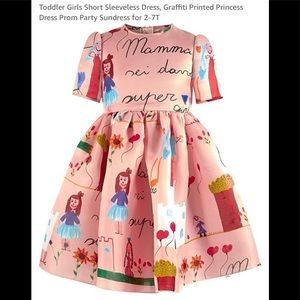 Kimocat Girls Short Sleeve Graffiti Printed Dress